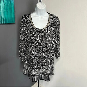 GLORIA VANDERBILT Women's Small Animal Print Slinky Top Embellished Stretch Sexy